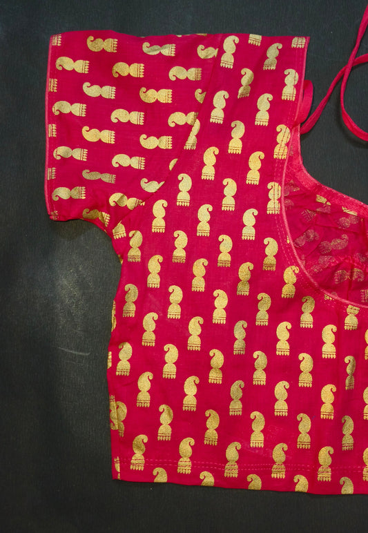 Minasya Cotton Blouse – Red with Golden Paisley Print / 100% Pure Cotton