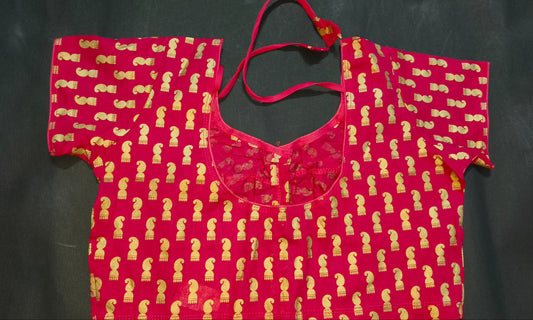 Minasya Cotton Blouse – Red with Golden Paisley Print / 100% Pure Cotton