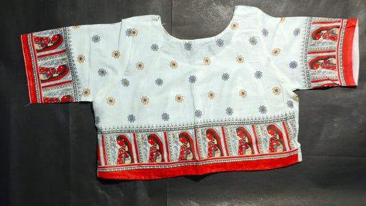 Handcrafted Madhubani Print Cotton Blouse – Traditional Indian Ethnic Wear with Artistic Folk Design, Perfect for Sarees & Festive Outfits