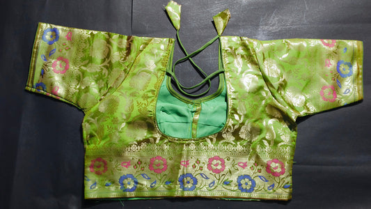Green Banarasi Brocade Silk Blouse for Sarees